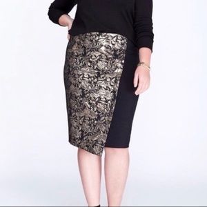 Lane Bryant Black Metallic Jacquard Pencil Skirt